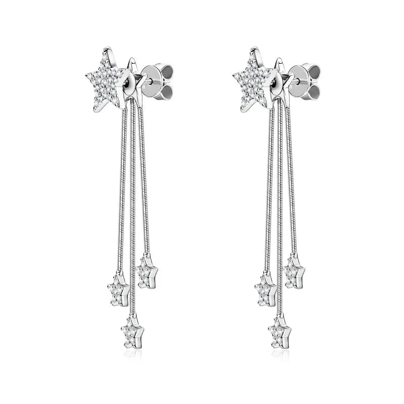 Anziw 925 Moissanite Star Tassel Drop Dangle Earrings for Women Real S925 Silver Studs Earrings Certified Fine Jewelry Gift Girl
