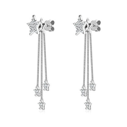 Anziw 925 Moissanite Star Tassel Drop Dangle Earrings for Women Real S925 Silver Studs Earrings Certified Fine Jewelry Gift Girl