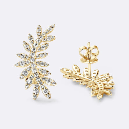 Leaf-Shaped Stud Earrings Climber 925 Sterling Silver D Color Moissanite Earrings for Women Wedding Party Jewelry Valentine Gift