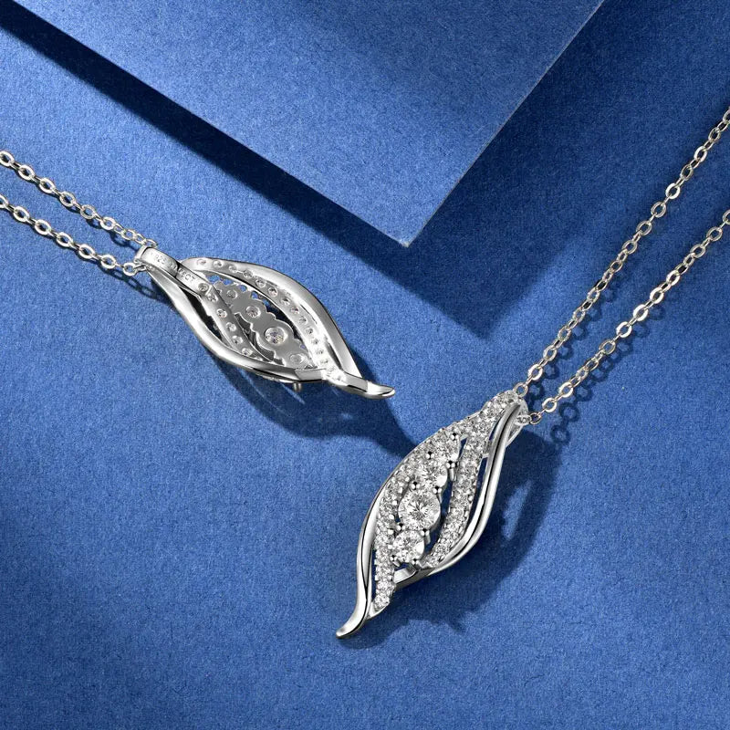 Anziw 2025 Luxury Moissanite Pendant Necklaces for Women  925 Silver Leaf Shape Waterdrop Necklaces Adjustable Chain Jewel Gifts