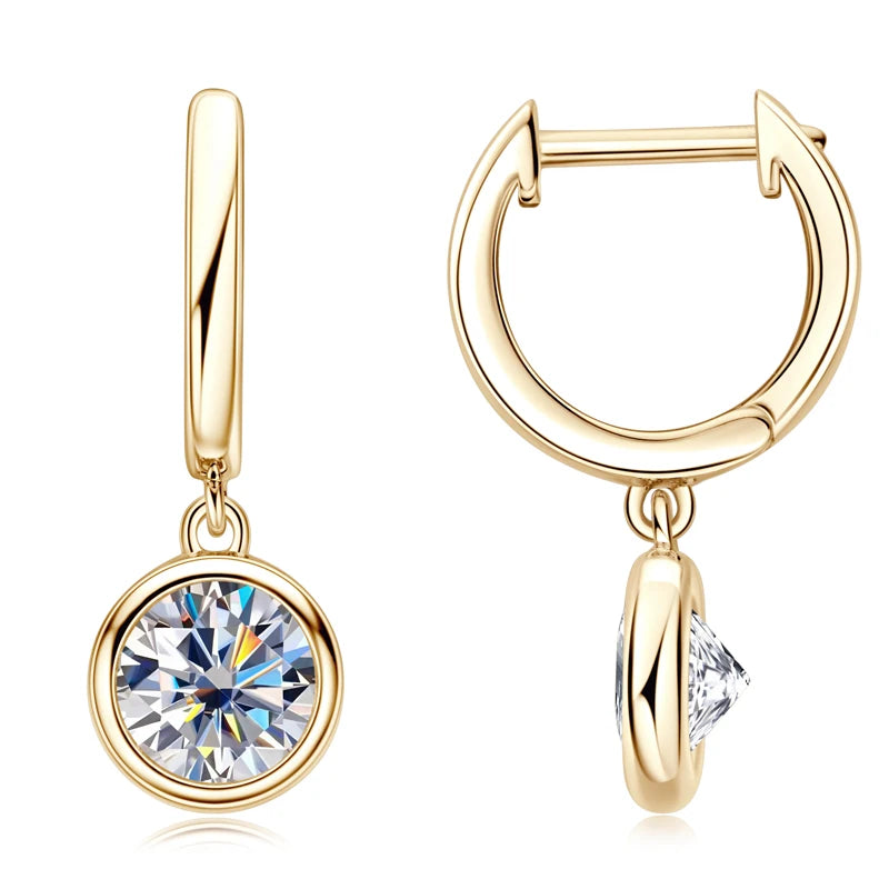 Anziw 2023 Trend Women's Gold Hoop Earrings Genuine 925 Silver 1CT 2CT Moissanite Drop Earring Wedding Jewelry With Certificate