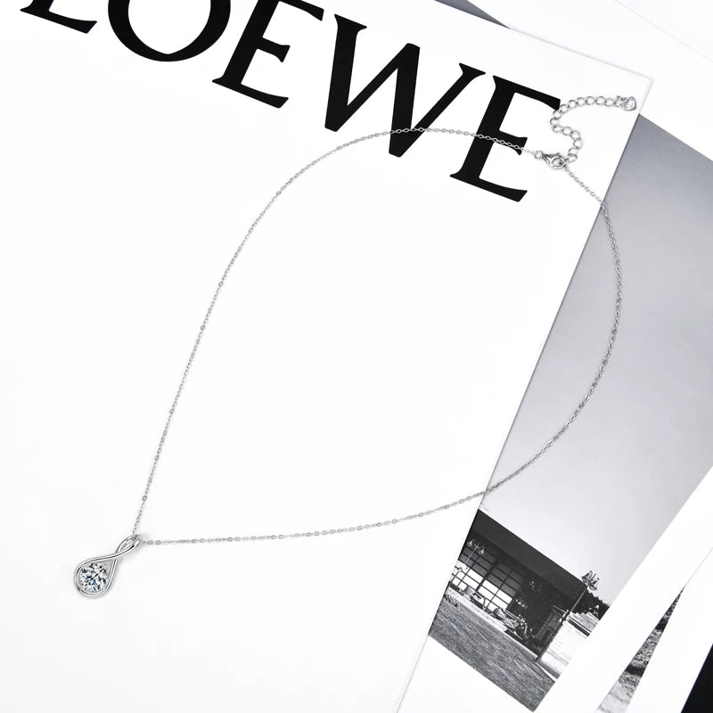 18K Gold Plated Solitaire Round 8mm 2ct Moissanite Infinity Pendant Necklace 925 Sterling Silver Women Teardrop D Color Diamond