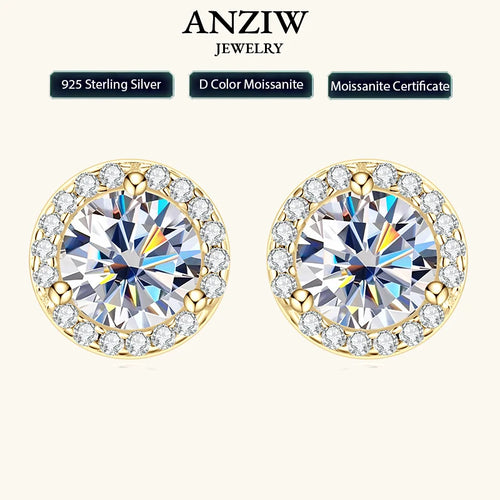Classic 2CT 1CT 0.5CT D Moissanite Round Stud Earrings for Women Men 925 Silver 3 Claw Sparking Lab Diamond Certified Fine Jewel