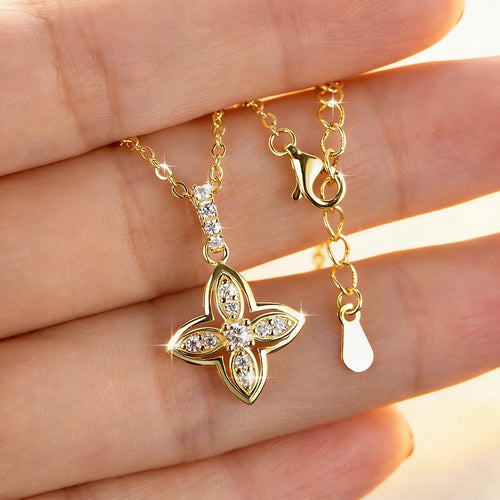 Anziw 14k Gold Filled Adjustable Necklace Moissanite Flower Pendant Gold Bonded Necklaces Collar for Women GRA Certified Jewelry