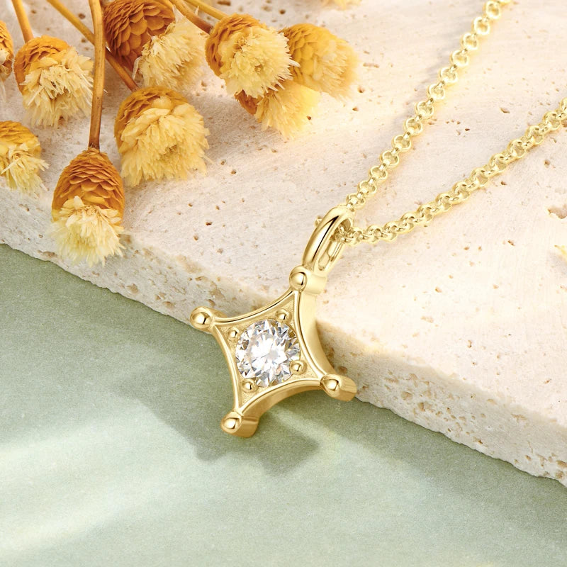 18K Gold Plated 925 Silver 5mm Round Moissanite Jewelry Set for Women Men Certified Star Pendant Necklace Stud Earrings Set Gift