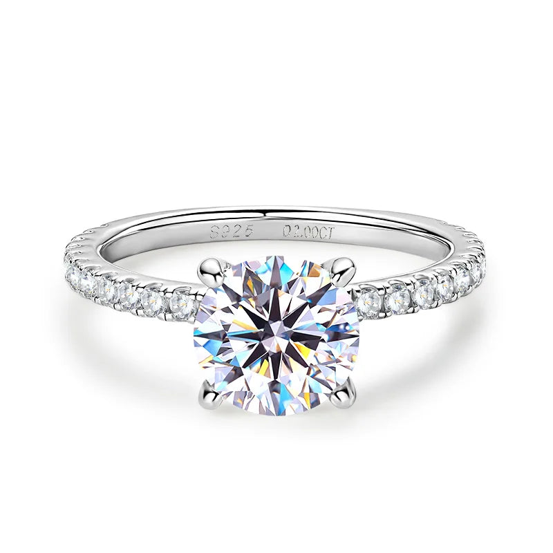 Anziw Solitaire 2ct Moissanite Diamond Ring 925 Sterling Sliver Sparking Wedding Promise Finger Rings for Women with Certificate