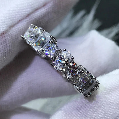 ANZIW  Luxury 925 Sterling Silver Band Rings Women Engagement Simulated Diamond Wedding Silver Bridal Full Eternity Rings
