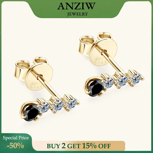 Anziw 0.38CTTW. Black &White Moissanite Drop Stud Earrings for Women Real 925 Silver Anti-allergy Fine Jewelry Gifts 2025 New