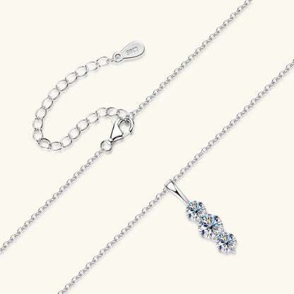 Anziw 1.1ctw. D Moissanite Pendant Necklace for Women 925 Silver Three-Stone Vertical Bar Pendants Adjustable Chain Jewelry Gift