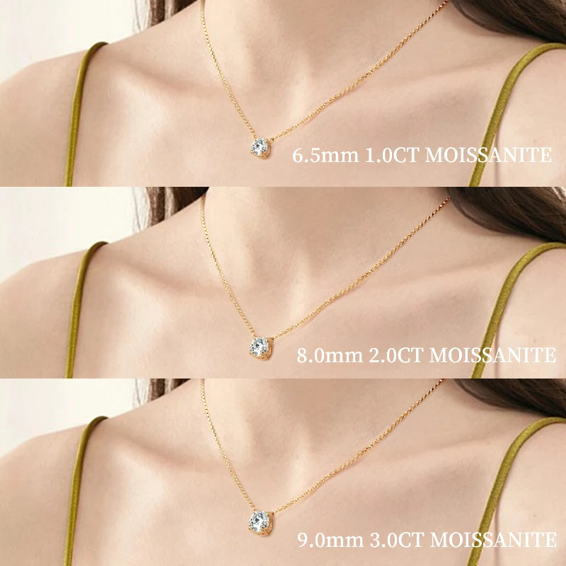 Anziw Original 3CT 1CT 2CT Moissanite Necklace Real 925 Silver Chain 6.5-9mm Solitaire Pendant Necklaces For Women Jewelry Gifts