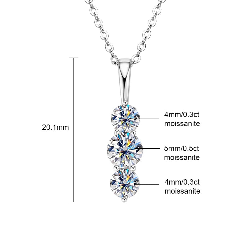 4mm&3.5mm&3mm 0.60cttw. 3 Stones D Color Moissanite Pendant Necklaces 925 Silver for Women 18K Gold Plated 2025 Trendy Jewelry
