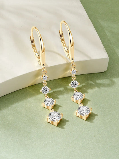 Anziw 42mm Long Dangle D Moissanite Drop Earrings for Women 925 Sterling Silver Hoop Clip Earrings Wedding Fine Jewelry Gift