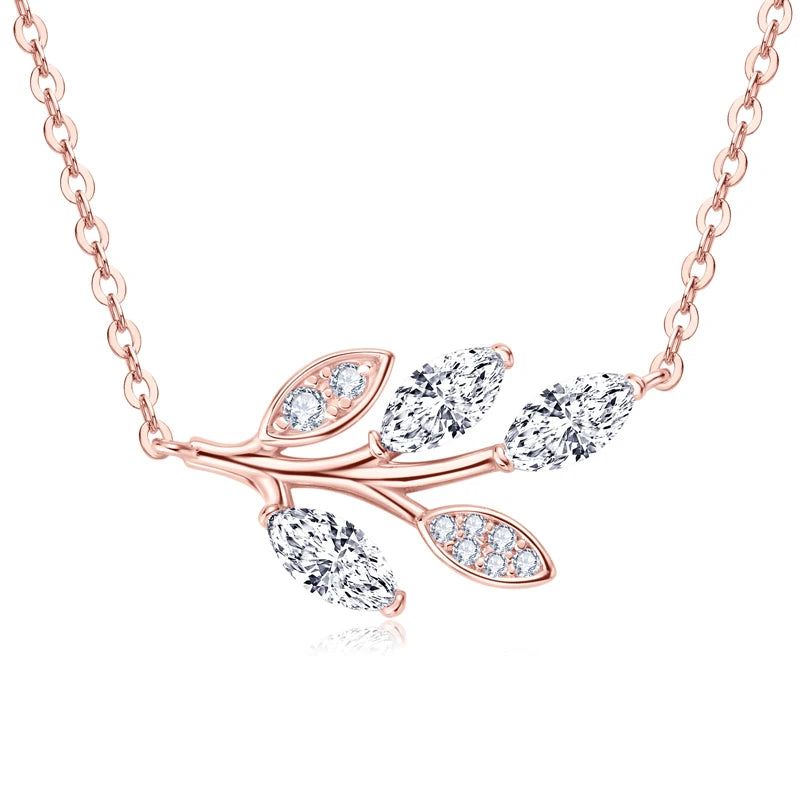 Anziw D0.90CT Marquise Cut Moissanite Leaf Pendant Necklace for Women Adjustable Chain 925 Sterling Silver Lab Diamond 40+5cm