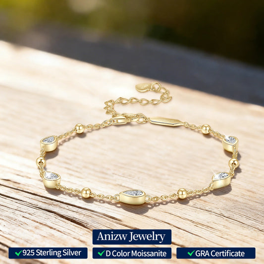 Anizw Teardrop Waterdrop Moissanite Bracelets for Women 925 Silver Certified Pear-shaped Cut Lab Diamond Hand Jewelry 2025 Trend