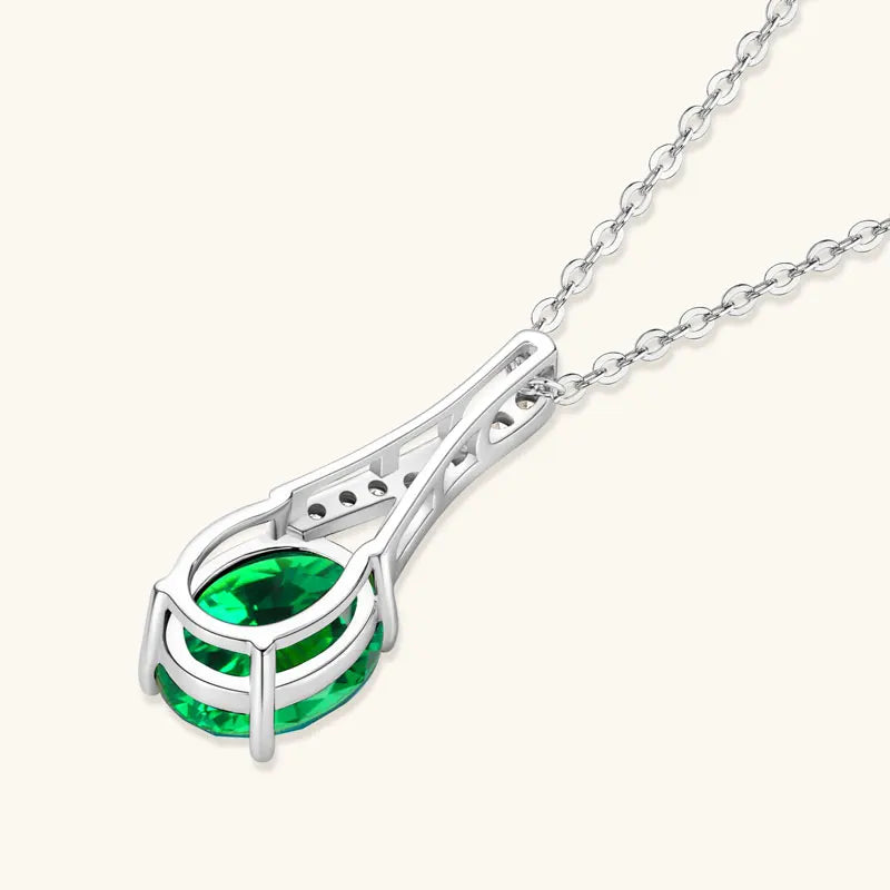 Vintage Round Oval Pear Cut Artificial Emerald Pendant Necklace 925 Silver Luxury Green Gemstone Waterdrop Bar Pendant for Women