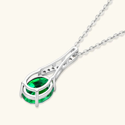 Vintage Round Oval Pear Cut Artificial Emerald Pendant Necklace 925 Silver Luxury Green Gemstone Waterdrop Bar Pendant for Women
