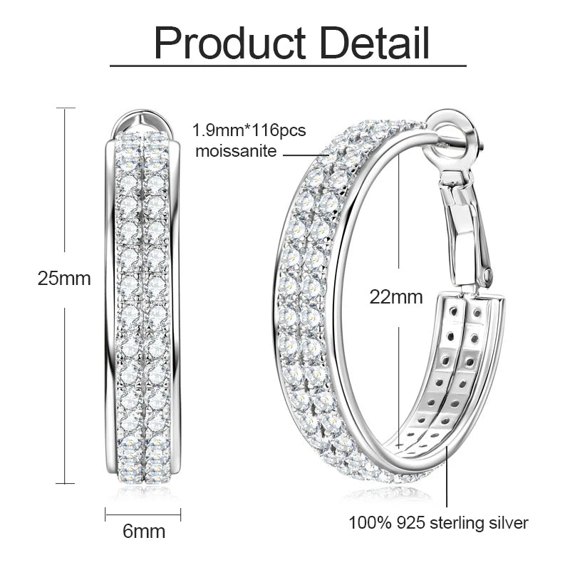 Anziw 2025 Trendy Pave Full Moissanite Hoop Earrings Real 925 Silver Earrings for Women Wedding Party Birthday Valentine Gift