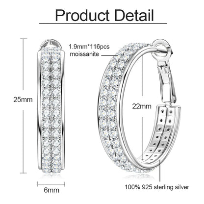 Anziw 2025 Trendy Pave Full Moissanite Hoop Earrings Real 925 Silver Earrings for Women Wedding Party Birthday Valentine Gift
