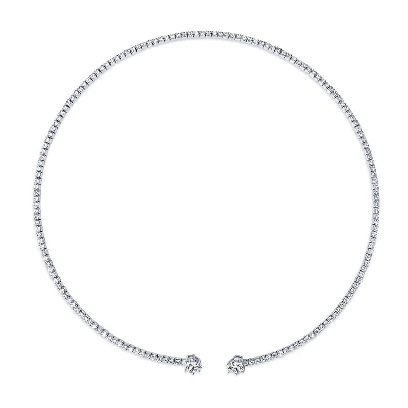 Anziw D1.60CT Heart Cut Moissanite Collar Open Tennis Necklace 925 Sterling Silver Choker for Women Fine Jewelry & Certificate