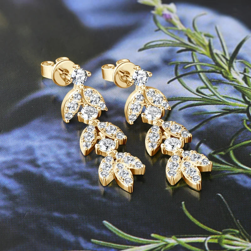 ANZIW Real Moissanite Earrings Leaf Chandelier Drop Dangle Long Earrings 925 Silver Piercing Studs for Women Cute Jewelry Korean
