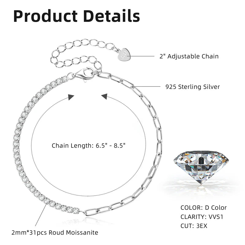18k Gold Plated Half Tennis Bracelet 2mm 3mm D Moissanite Cuban Bracelet Real 925 Silver Chain for Women Men Certified Jewelry