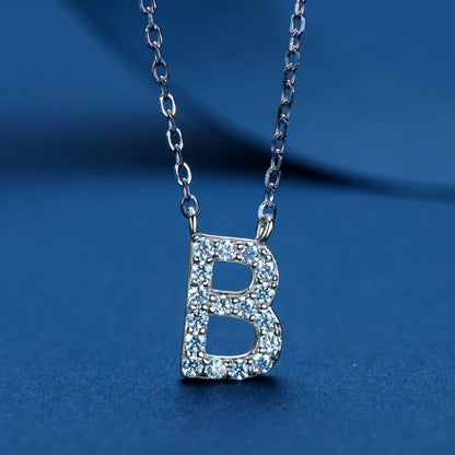 Anziw Initial Moissanite 26 Letter Pendant Necklace for Women Men Real Silver 925 Name Pendant Fine Jewelry Valentine's Day Gift
