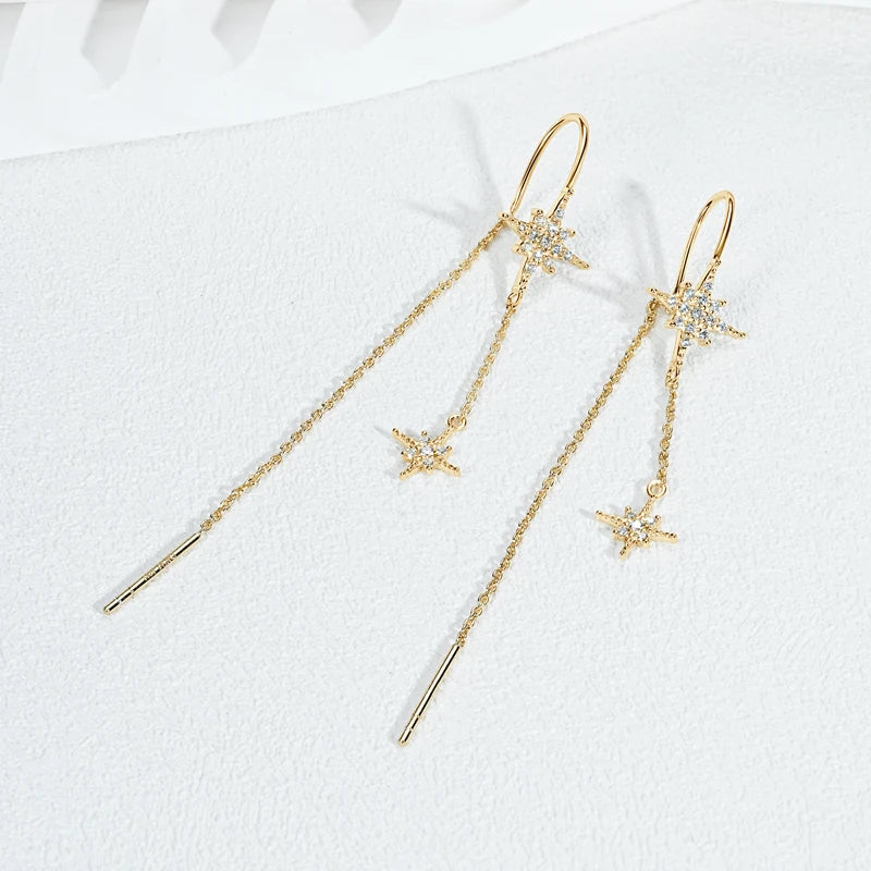 ANZIW Guide Star Pendant Round Moissanite Earrings Ear Line 925 Silver for Women Piercing Threader 2024 Trend Fine Jewelry Gift