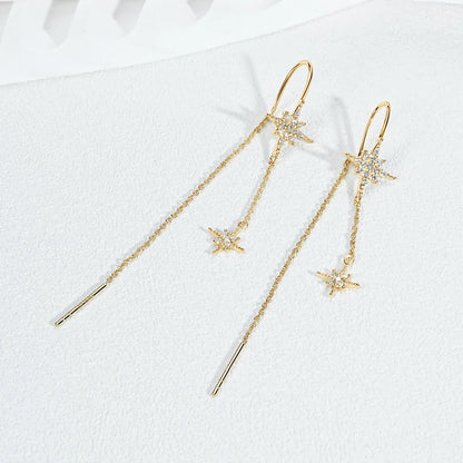 ANZIW Guide Star Pendant Round Moissanite Earrings Ear Line 925 Silver for Women Piercing Threader 2024 Trend Fine Jewelry Gift