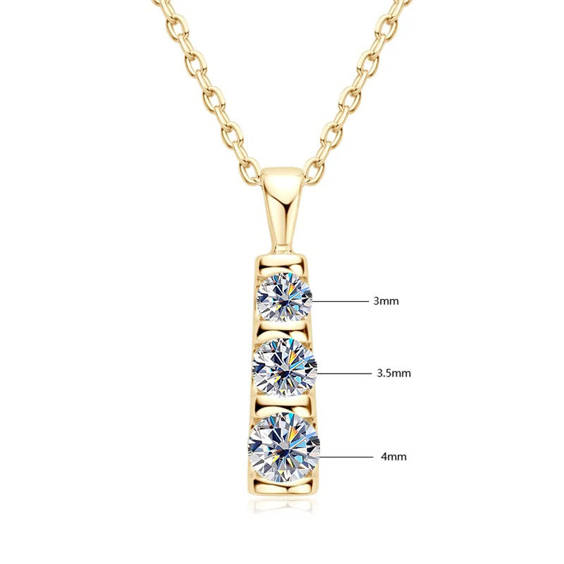 Real Certified Gradual Three Stone Moissanite Pendant Necklace 100% 925 Silver for Women Luxury Wedding Anniversary Jewelry Gift
