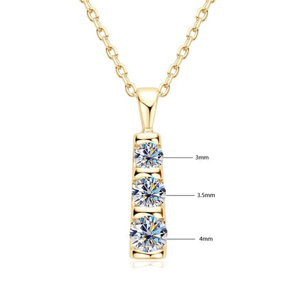 Real Certified Gradual Three Stone Moissanite Pendant Necklace 100% 925 Silver for Women Luxury Wedding Anniversary Jewelry Gift