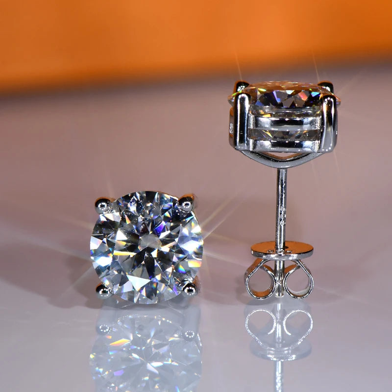 Certified 4mm-10mm D Color Moissanite Stud Earrings for Women Men Silver 925 Piercing Ear Sparkling Lab Diamond Wedding Jewelry