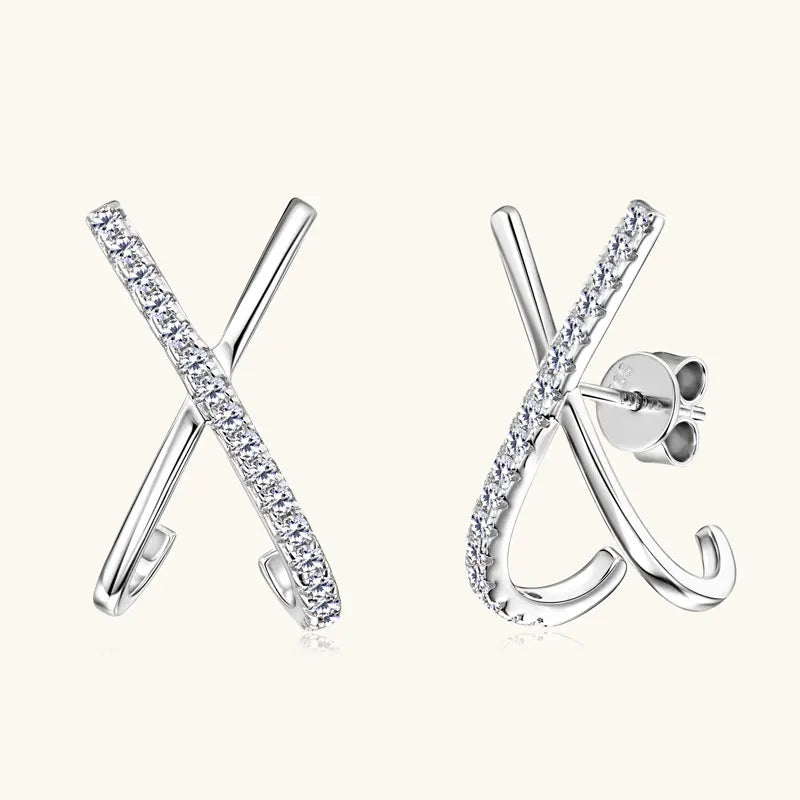 Anziw 2025 New Trend Moissanite Earrings 925 Silver Cross X Shape Stud Earrings for Women Daily Wear Fine Jewelry Gift Birthday