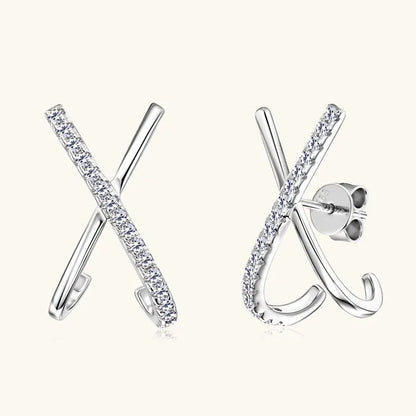 Anziw 2025 New Trend Moissanite Earrings 925 Silver Cross X Shape Stud Earrings for Women Daily Wear Fine Jewelry Gift Birthday
