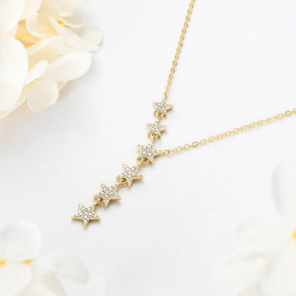 2024 New Trendy 925 Sterling Silver Y Lariat 6 Star Pendant Necklace for Women Fashion D Color Moissanite Necklaces Jewelry Gift
