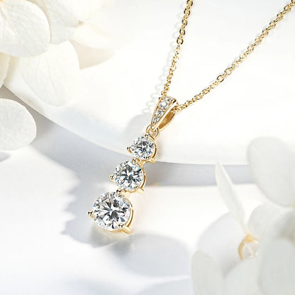 925 Silver D1.85CT Moissanite Necklace Certified Gradual Three Stone Pendant Collar Wedding Anniversary Jewelry Gift for Women