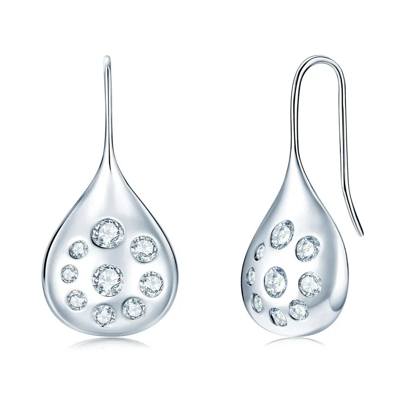 Anziw 1.6cttw Moissanite Dangle Hook Earrings 925 Silver for Women 2024 Trendy Large Teardrop Earrings Texture Jewelry Gift GRA