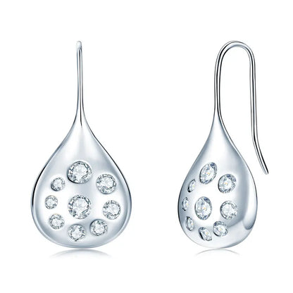Anziw 1.6cttw Moissanite Dangle Hook Earrings 925 Silver for Women 2024 Trendy Large Teardrop Earrings Texture Jewelry Gift GRA