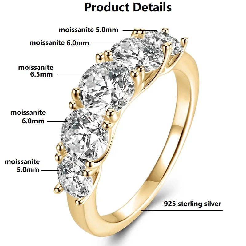 Anziw 5 Stone Rings 3.6cctw D Color Moissanite Engagement Wedding Bands Sliver 925 for Women Sparkling Diamonds Jewelry With