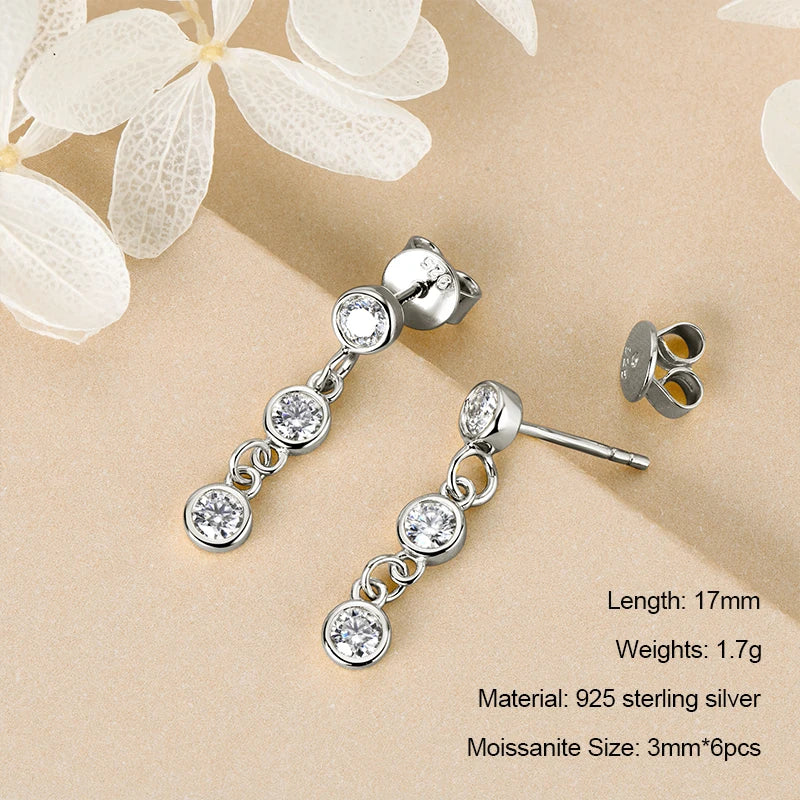 Anziw 925 Moissanite Star Tassel Drop Dangle Earrings for Women Real S925 Silver Studs Earrings Certified Fine Jewelry Gift Girl