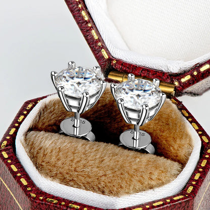 Classic 3.0CT D Color Moissanite Men Earrings Original 925 Silver 2CT Round Diamond Piercing Studs Wedding Party Women's Jewelry