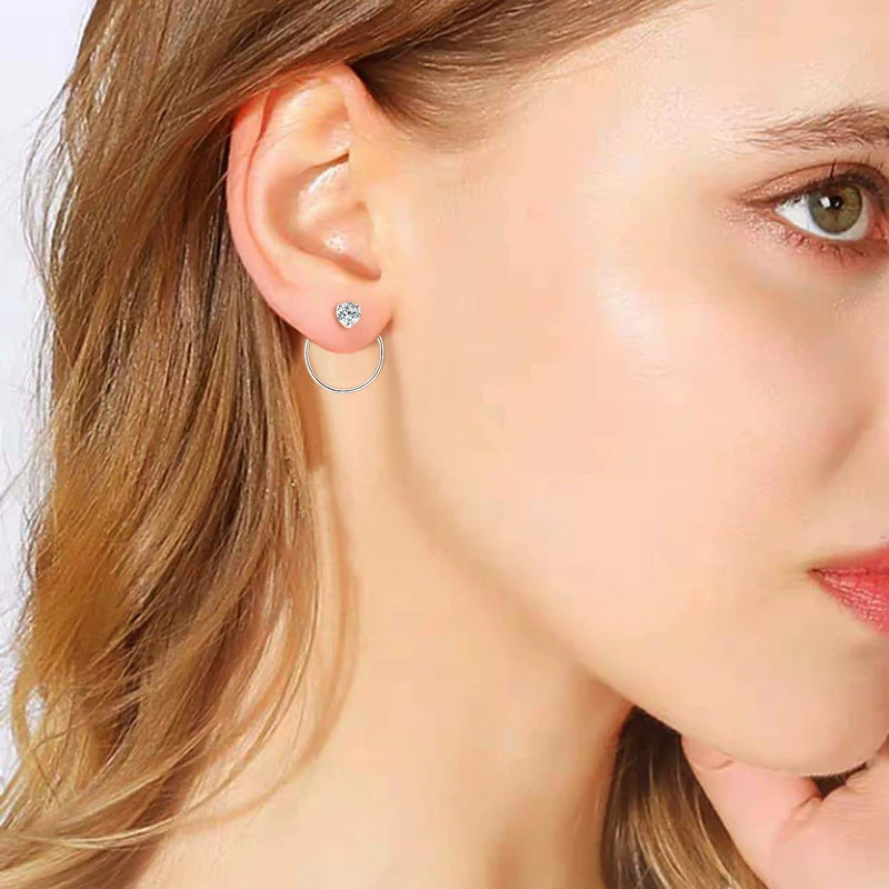 Anziw 100% 925 Silver Circle Piercing Earrings for Women 4mm 0.3ct Moissanite Earring Studs Threader Wedding Party Jewelry 2024