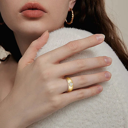 Anziw Trendy 925 Chunky Wide Ring Moissanite Clover Flower Finger Bands Thick Rings for Women S925 Silver Cute Jewelry Certified