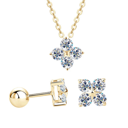 Anziw Lucky Clover Flower 3mm Moissanite Jewelry Set 925 Silver Pendant Necklace Stud Earrings for Women S925 Charm Fine Jewelry