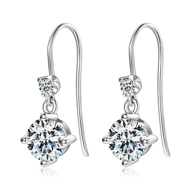 Anziw Hook Earrings Real 925 Silver 6.5mm 1ct Round Moissanite Drop Dangle Earring Certified Wedding Jewelry for Women Gift