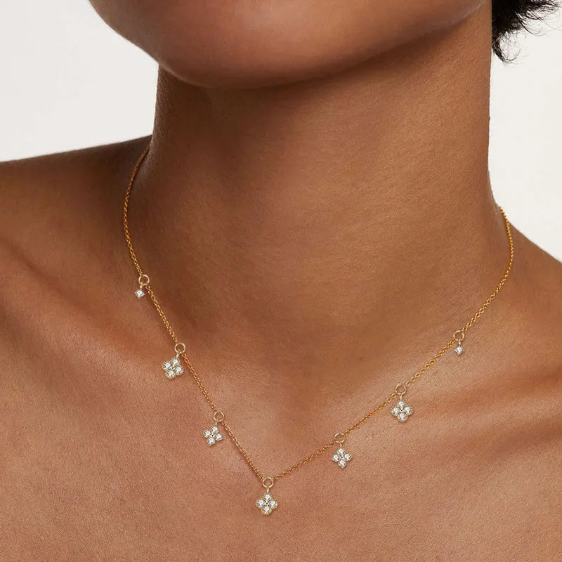 Anziw 2mm Moissanite Pendant Necklace for Women 925 Silver Four Clover Flower Clavicle Necklaces Charm Valentine Gift 2025 Trend