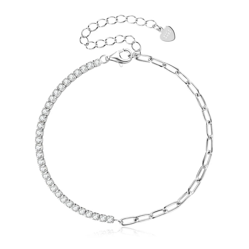 18k Gold Plated Half Tennis Bracelet 2mm 3mm D Moissanite Cuban Bracelet Real 925 Silver Chain for Women Men Certified Jewelry