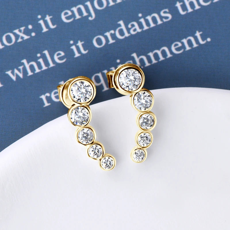 Anziw Earrings Climber with D0.43CT Bezel D Color Moissanite Piercing Studs 100% 925 Silver for Women Jewelry with Certificate