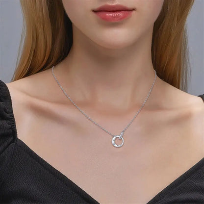 Anziw Mobius Moissanite Double-Ring Pendant Necklaces For Women Silver 925 Adjustable Chain Circle Necklace 2025 New Jewel Gift