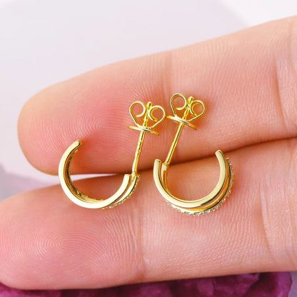Anziw NEW 4mm Moissanite Piercing Stud Ear Cuffs 925 Sterling Silver Double Side Hoop Earrings for Women Illusion Jewelry Gifts