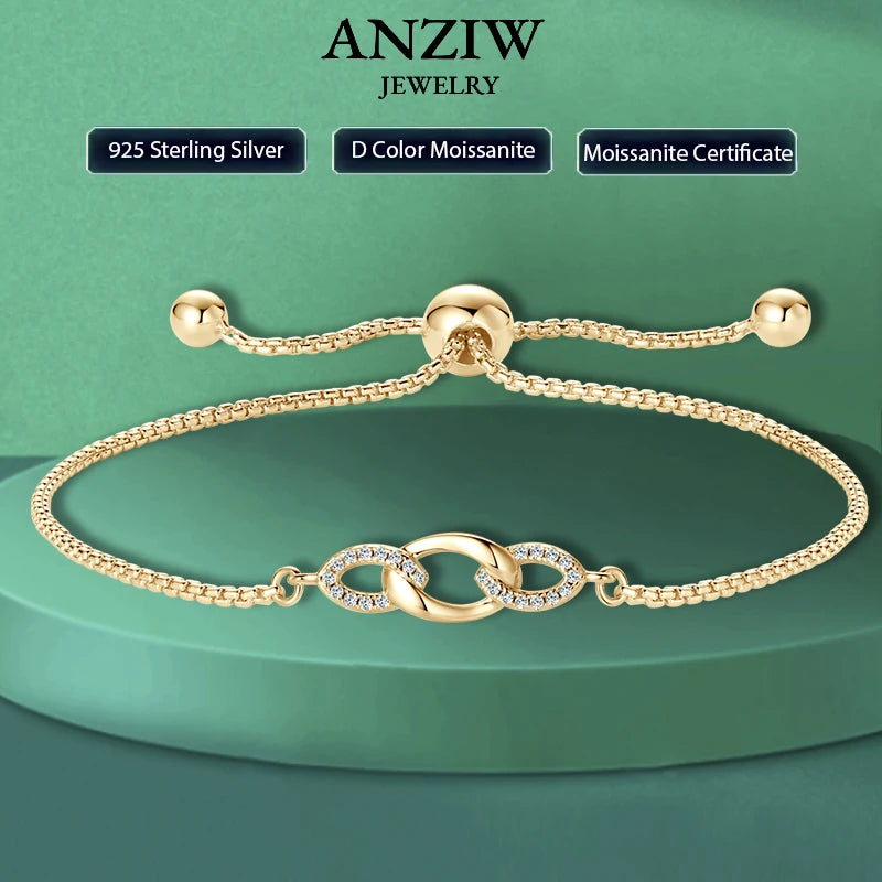 2024 Trendy Stretch Adjustable Moissanite Bracelet Real 925 Silver Plated Gold Bracelet for Women Fine Jewelry Gift Hand Chain